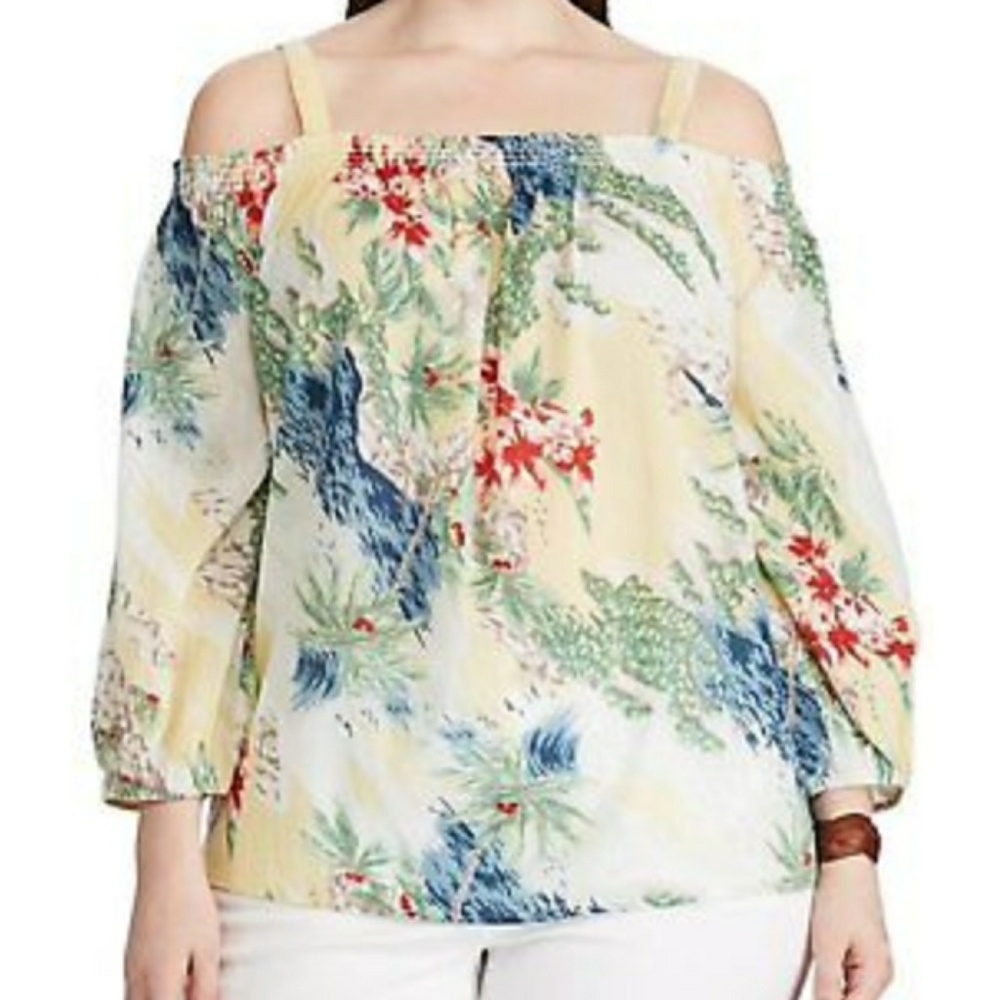 Chaps Plus Size Off the Shoulder Tropical Top 2X